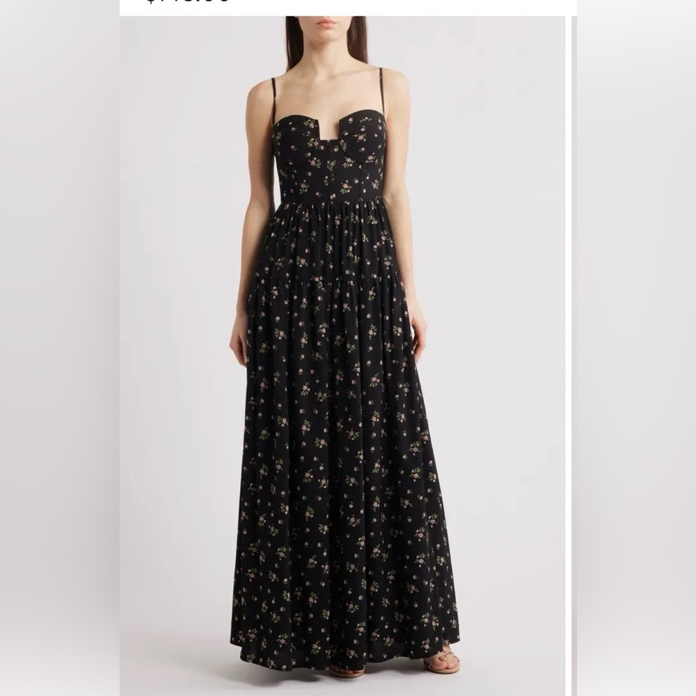 New Lulus Black Pink Green Floral Luisa Maxi Cocktail Dress XS Summer Long